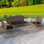 Teak and rattan 3-piece outdoor sofa set with natural wood rocking chair and cushions main product image
