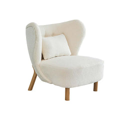 White Wingback Chair with Boucle Sherpa Accent and Sturdy Wooden Frame for Cozy Living