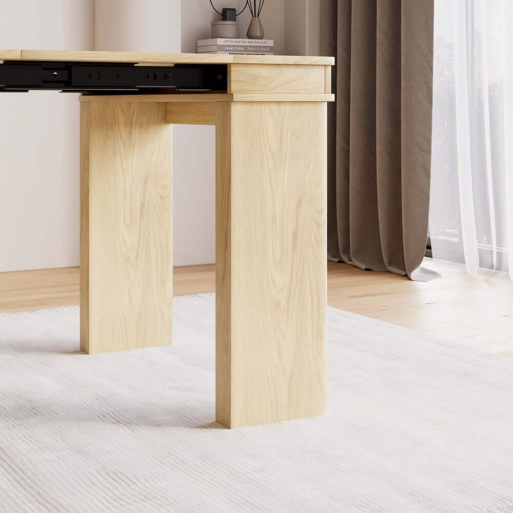 Modern extendable dining table with 4 chairs and rectangle storage sideboard in elegant walnut and gray finish