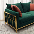 84.6-inch green velvet 3-seater sofa with solid wood frame and gold legs
