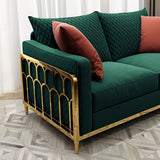 84.6" Modern Green Velvet Upholstered Sofa 3Seater Sofa Solid Wood Frame Gold Legs