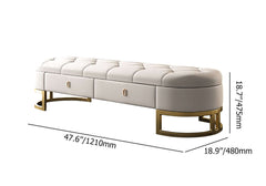 Chic Beige Leather Upholstered Bench with Storage Drawers for Stylish Bedroom Decor