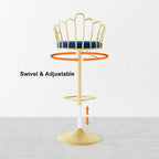 2-Piece Blue Velvet Kitchen Island Counter Height Bar Stools with Swivel Function and Back Support