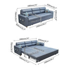 Blue sofa bed with hidden storage and pockets to maximize living space
