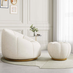 Foot stool with modern design in white cream boucle fabric