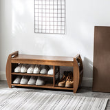 40.2" Rustic Bamboo Upholstered Entryway Flip Top Storage Shoe Rack Bench with 3 Shelves