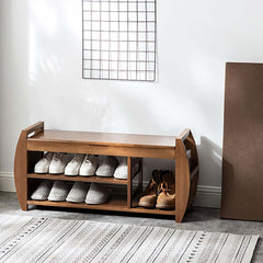 Rustic Entryway Flip Top Shoe Rack Bench with Bamboo Upholstered Seat and 3 Shelves