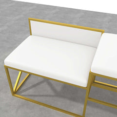 Modern white upholstered bench with gold legs for entryway decor