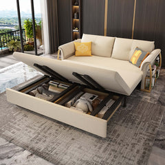 Convertible full sleeper sofa with leathaire upholstery and storage