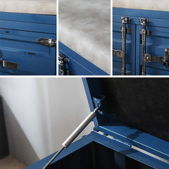 Versatile PU leather upholstered bench with storage in industrial style blue metal design for entryway