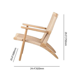 Contemporary solid wood armchair with 105° recline and woven rope seat