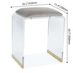 Chic gray acrylic ottoman vanity stool featuring clear and gold details