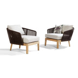4 Pieces Teak Wood & Aluminum Outdoor Sofa Set with Coffee Table and Cushion in Natural