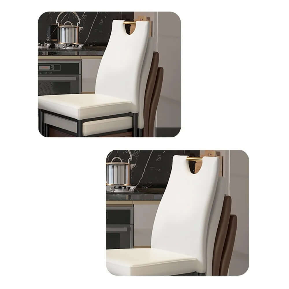Pair of sleek black dining chairs with modern upholstery and durable steel legs