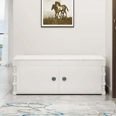 Chic white entryway bench with convenient shoe storage and cushioned seating