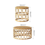 Hand-woven rattan round coffee table and side table set in boho style for modern living space