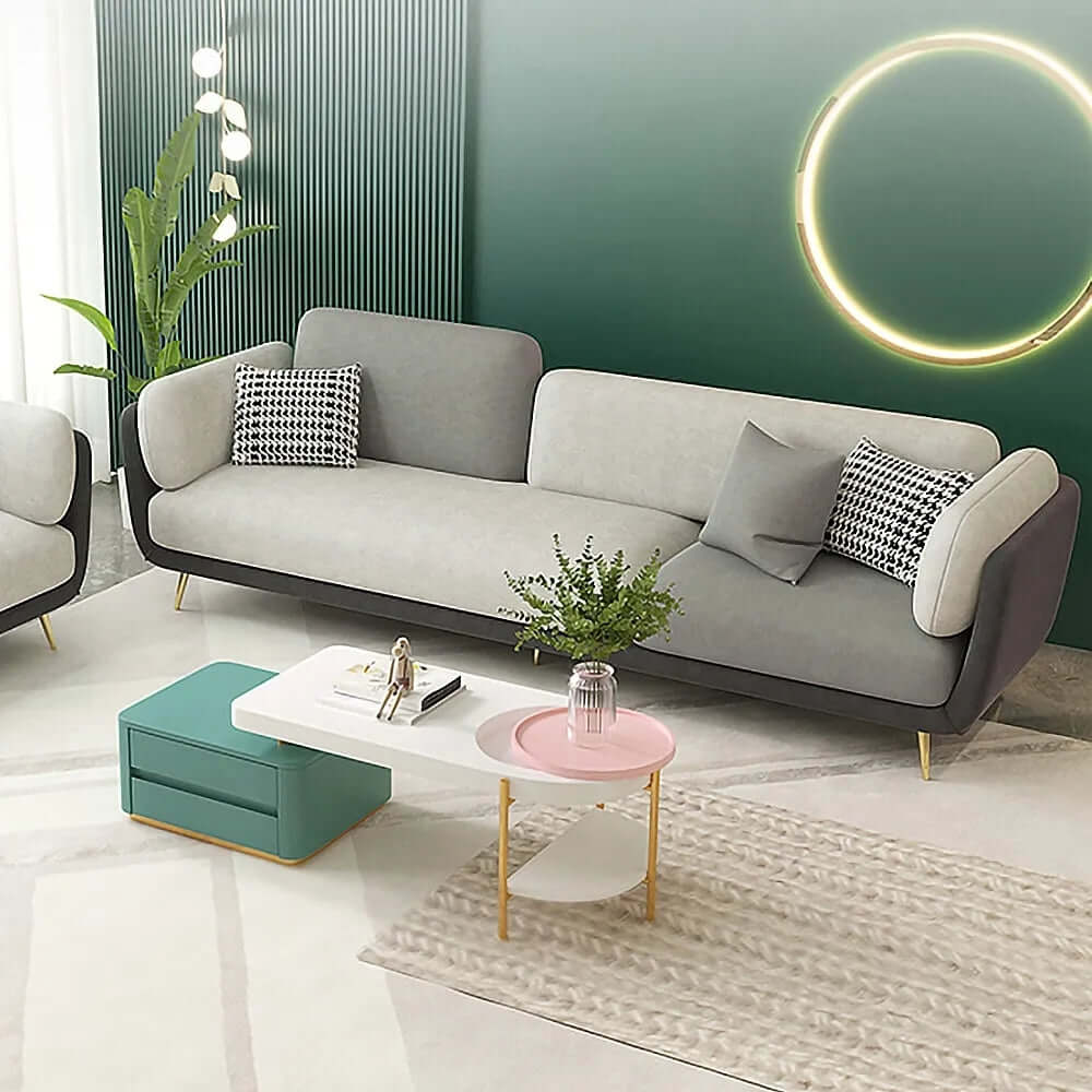 72.5 inch gray upholstered sofa with modern gold couch design for small living rooms