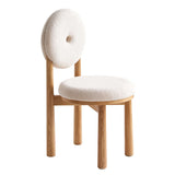 Modern White Boucle Sherpa Dining Chair Side Chair Natural Wood Legs