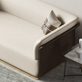 Modern OffWhite & Brown Sofa for 3 Seaters Microfiber Leather Upholstery Rectangle