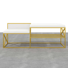 Chic modern white and gold upholstered bench for entryway decor