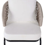 Modern Aluminum & Rope Outdoor Sofa Patio Chair Set with Ottoman in White & Black