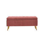 Contemporary flip top storage bench in gray velvet with gold legs