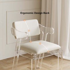 Stylish white dining chair with arms and PU leather upholstery for a modern and luxurious feel