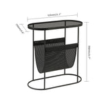 Modern Side Table Black End Table Metal Accent Oval Table Magazine Holder Sofa Table