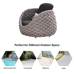 Gray woven textilene rope armchair with removable cushion, perfect for modern outdoor seating