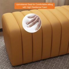 Modern orange leather bench with channel tufting and 47.2'' length for entryway