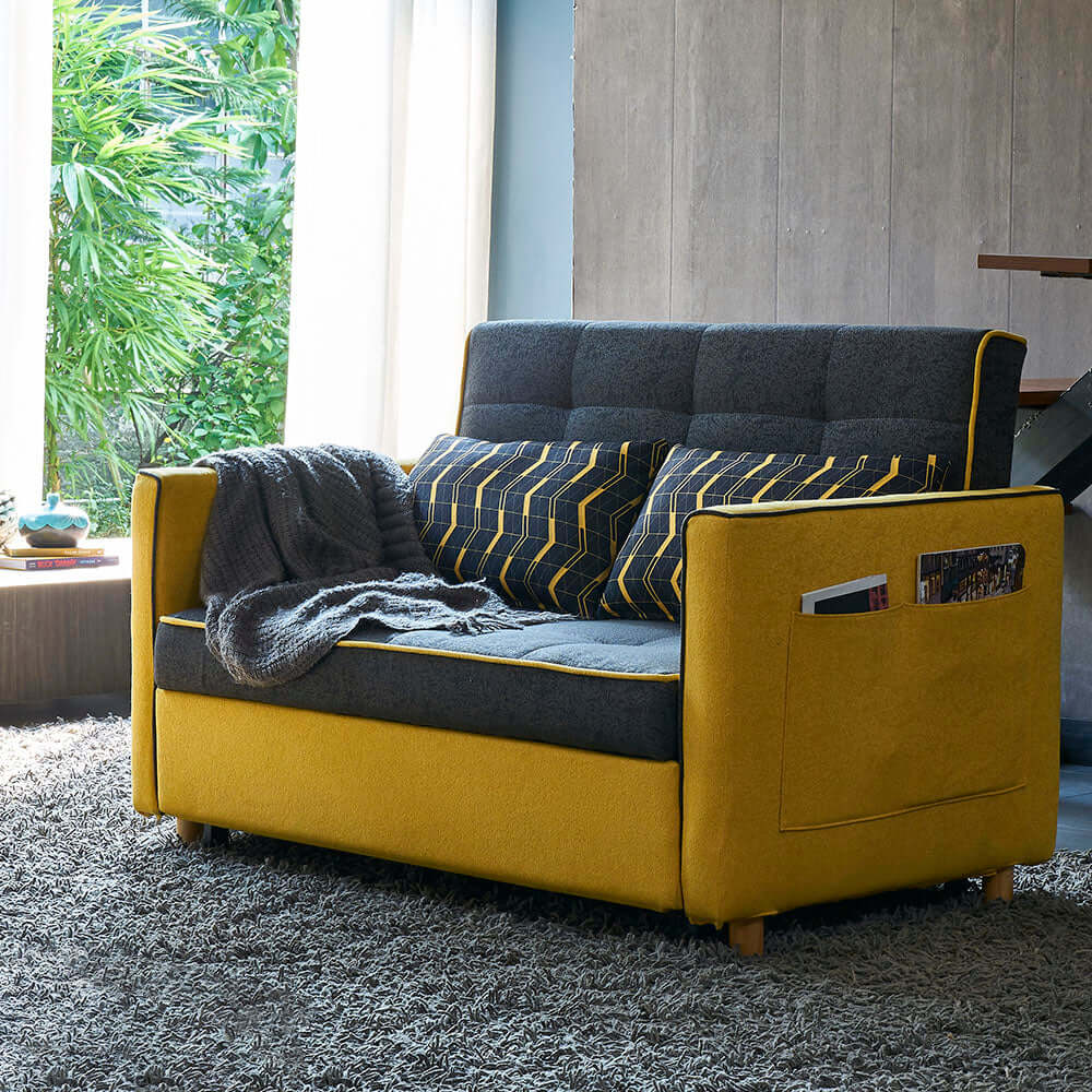 Large 55.1" Convertible Sofa Bed with Full Sleeper, Stylish Cotton & Linen Upholstery, 2 Seat Modern Design Hauptbild