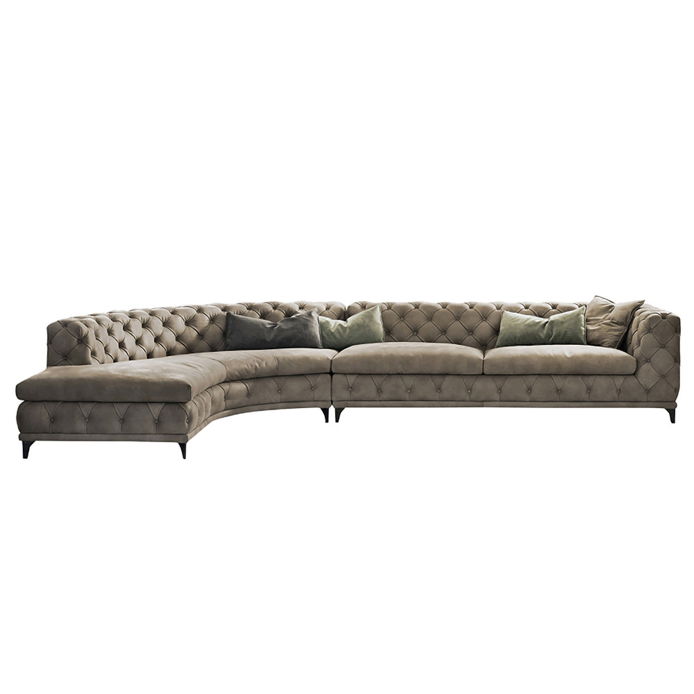 LShaped Curved Gray Sectional Sofa Upholstered Velvet Chesterfield Sofa