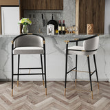 Modern Counter Height Bar Stool with Arms for Kitchen Island in Gray Upholstery Velvet