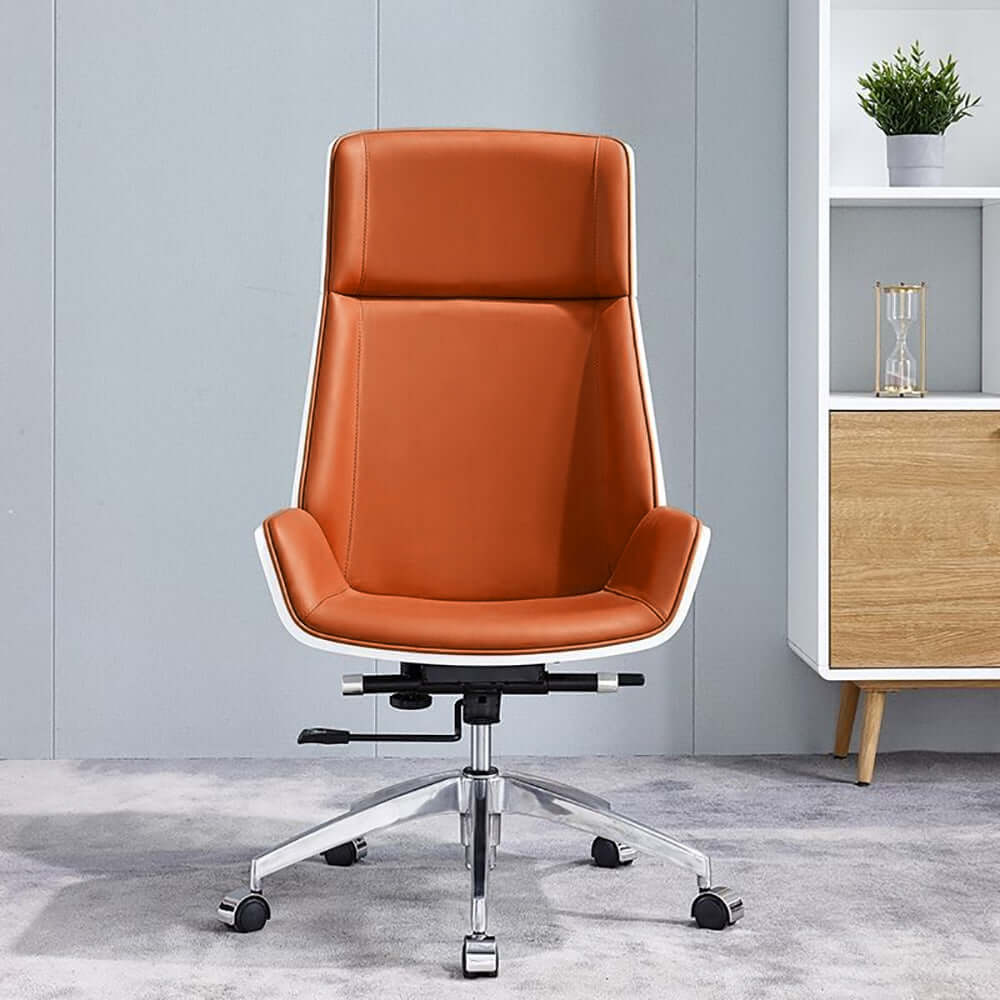 Concise modern white office desk and adjustable chair set