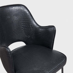 Chic black faux leather upholstered dining chair set of 2 with stylish high back and armrests