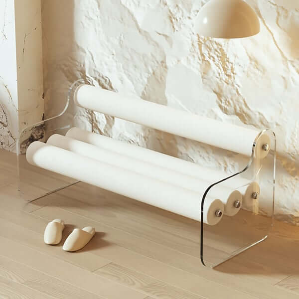 Modern white velvet bedroom bench with back acrylic, comfortable upholstered bench Hauptbild