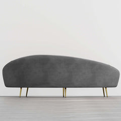 Pink velvet curved sofa with gold metal base, modern design, 63 inch length, includes toss pillow