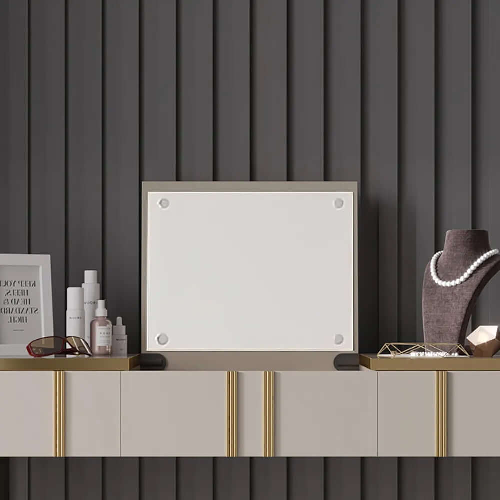 シャンパンメイクアップバニティミラー＆スツール付き フリップトップ2引き出しドレッシングテーブル サブ画像