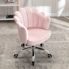 Beige velvet upholstered task chair with modern swivel design