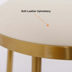 Elegant beige fake leather cushioned round counter stool with back pair