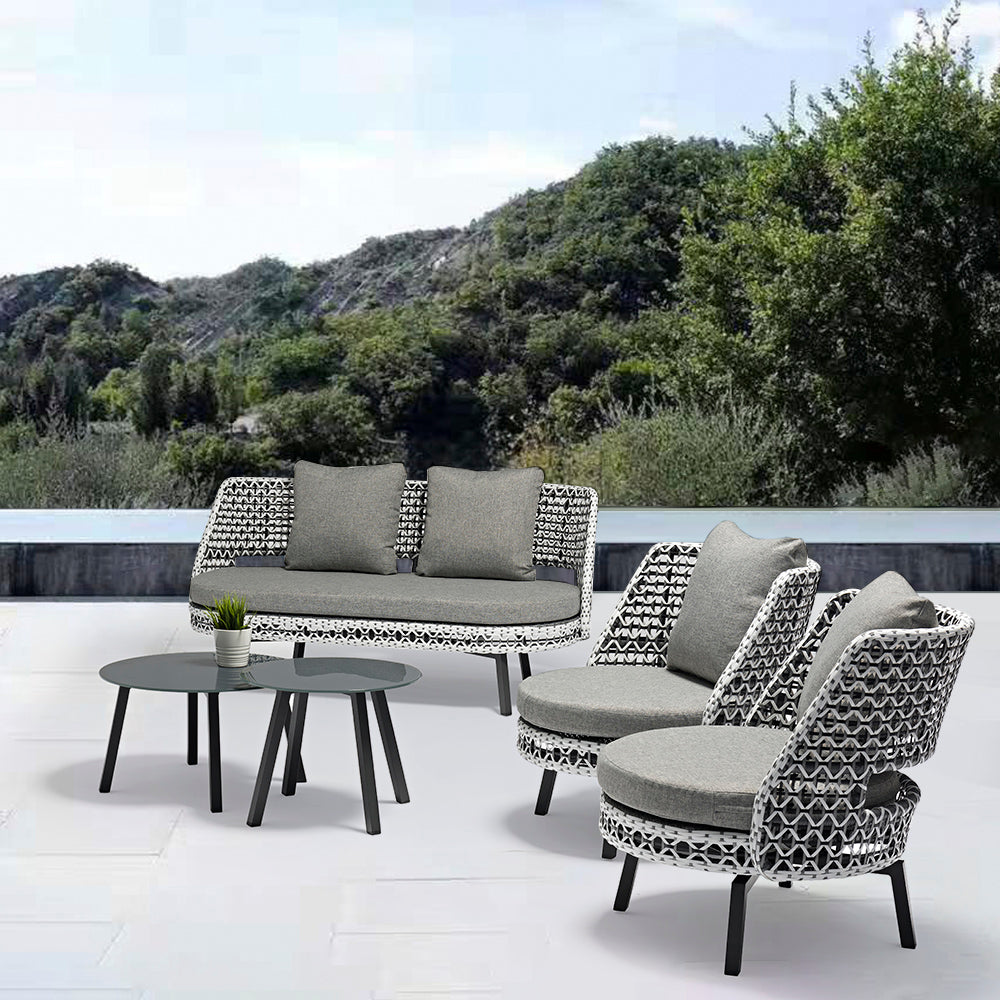 5Pieces Rattan Patio Conversation Set with Rotating Armchair and Round End Table