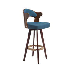 Blue Swivel Upholstered Bar Stool - MidCentury Counter Height Stool for Kitchen or Bar Area