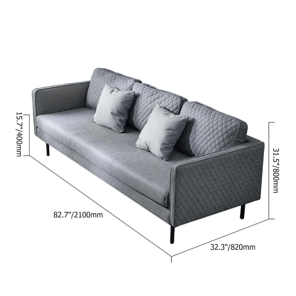 Elegant 82.7 inch long Orange Leathaire Fabric Upholstered Sofa 3Seater with Pillows