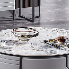 Modern 3-Piece Victory Stone Top Coffee Table Set with Faux Leather Stool for Stylish Home Decor