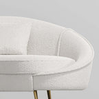 Elegant pink velvet sofa with curved design, gold metal frame, 63 inch length, includes toss pillow