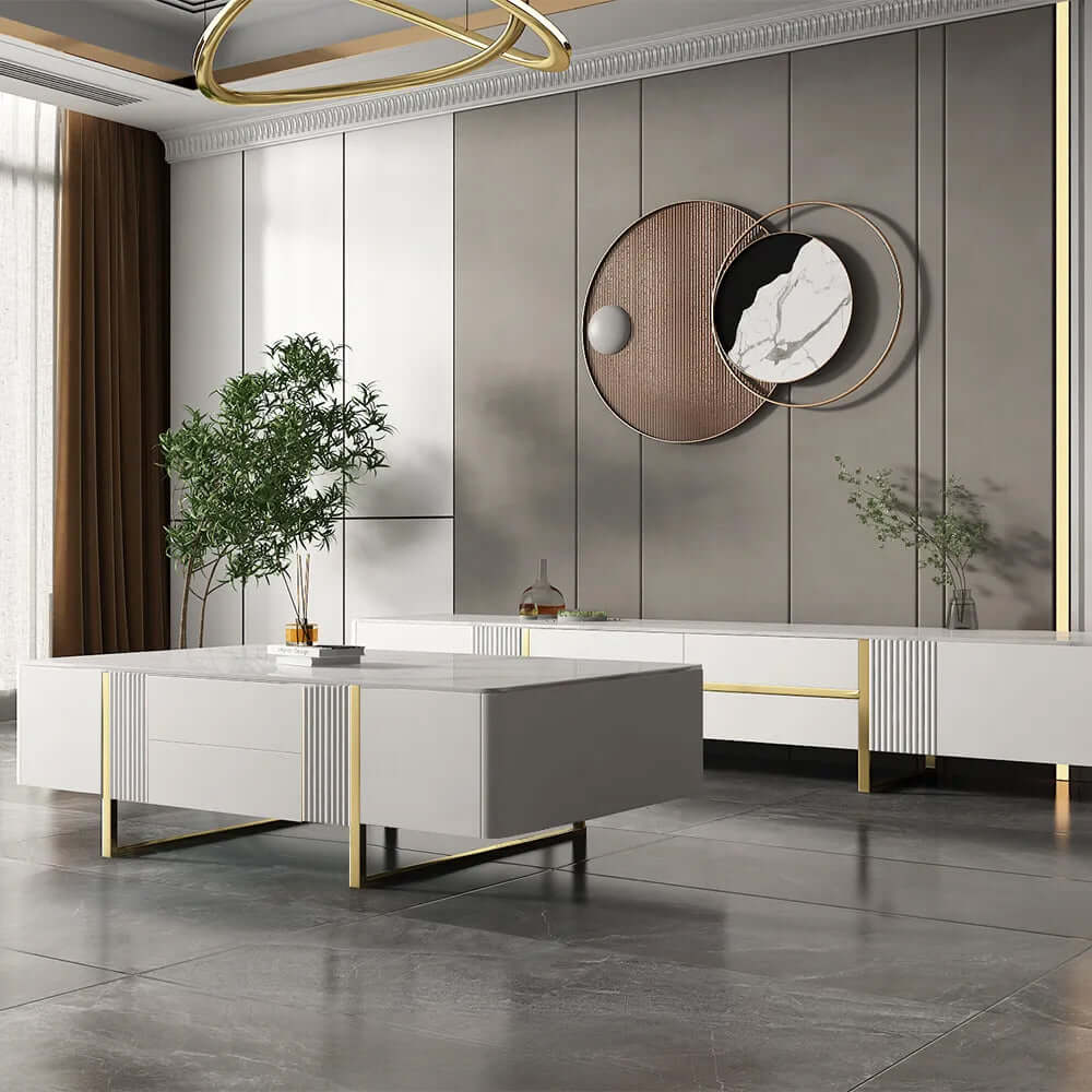 Modernes weißes rechteckiges TV-Stand mit Couchtisch Set von 2 Zweitbild