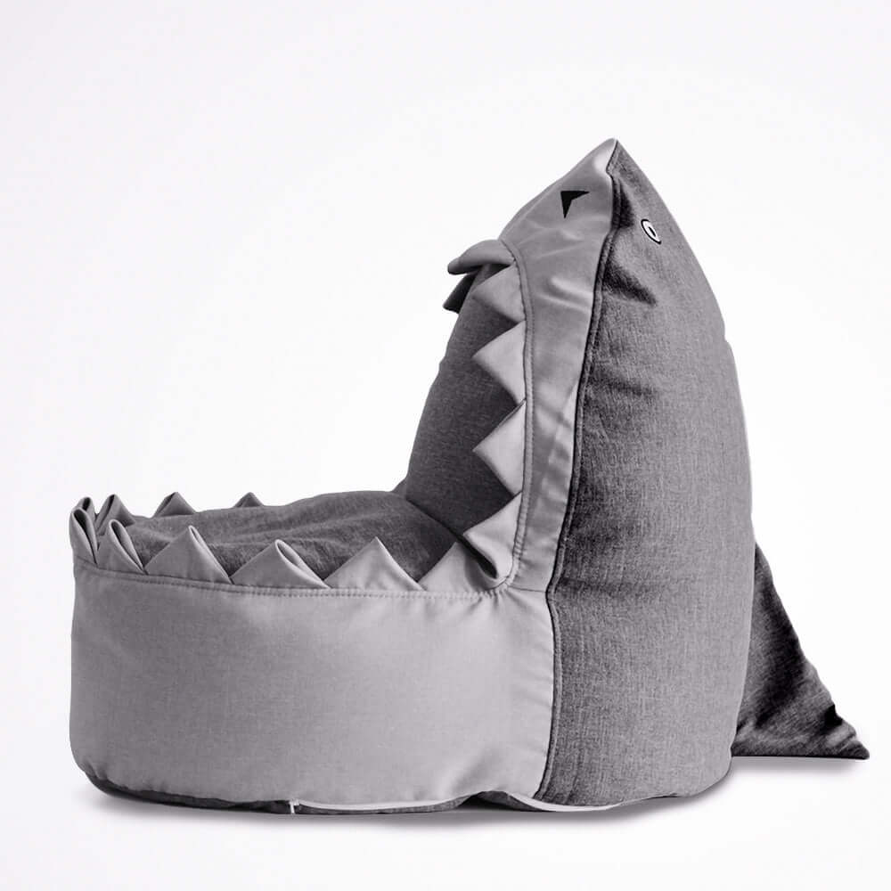 Kid gray beanbag chair in shark shape fabric and foam for comfortable seating メイン画像