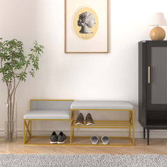 Elegant PU leather bench seat with gold legs in white for entryway