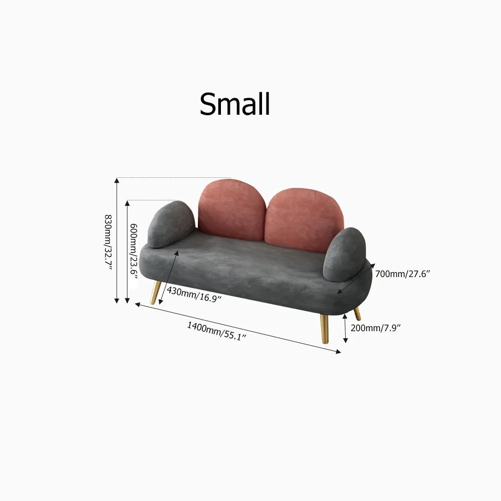 55.1" TwoTone Velvet Upholstered Sofa 2Seater Settee in Gray & Pink