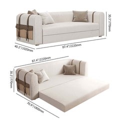 Contemporary white full sleeper sofa bed with side storage, 87 inches